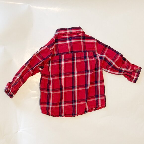 Old Navy boys button-up collared shirt in plaid, size 12-18 months, holiday - Picture 2 of 4